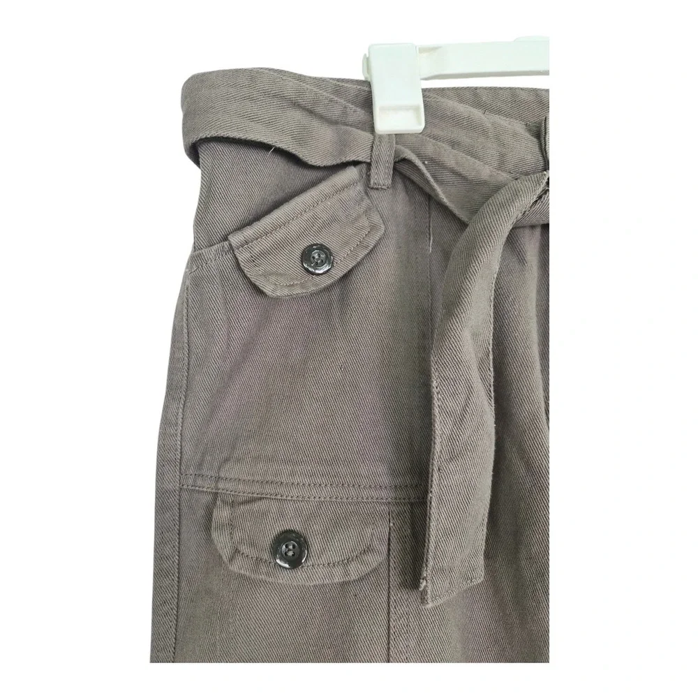 NWT Boutique Gray Cargo Pants Women's Large Paperbag Tie Waist Utility Pockets‎